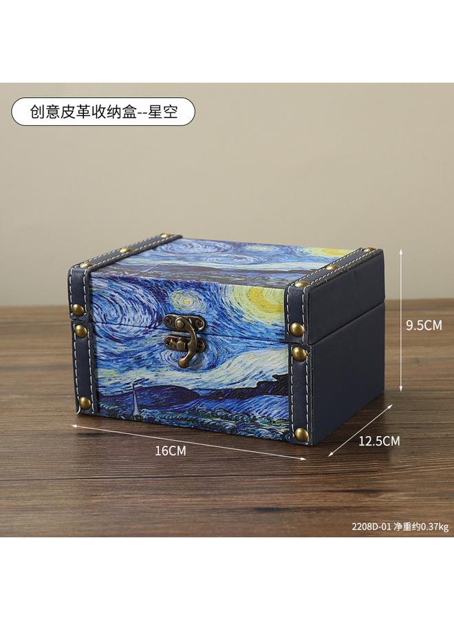Bluejw Creative Wooden Storage Box Nordic Oil Painting Style Leather Jewelry Box Household Desktop Dust-proof Storage Box Wooden Gift Box - Image 1