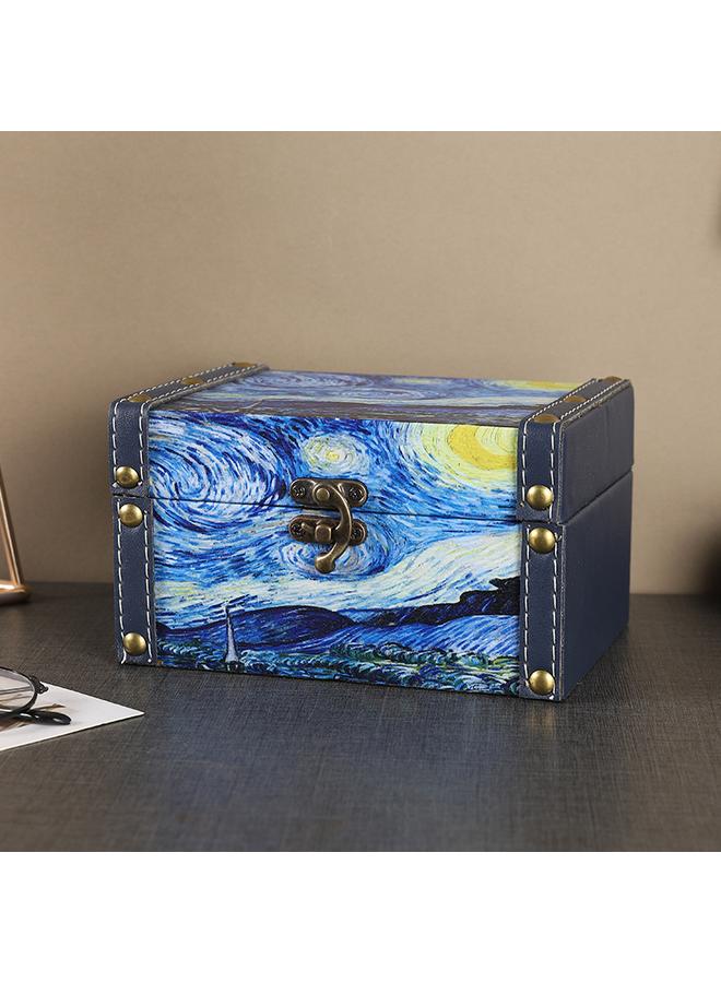 Bluejw Creative Wooden Storage Box Nordic Oil Painting Style Leather Jewelry Box Household Desktop Dust-proof Storage Box Wooden Gift Box - Image 4