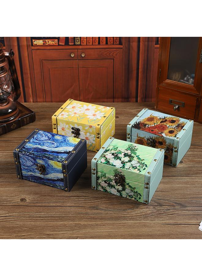 Bluejw Creative Wooden Storage Box Nordic Oil Painting Style Leather Jewelry Box Household Desktop Dust-proof Storage Box Wooden Gift Box - Image 2