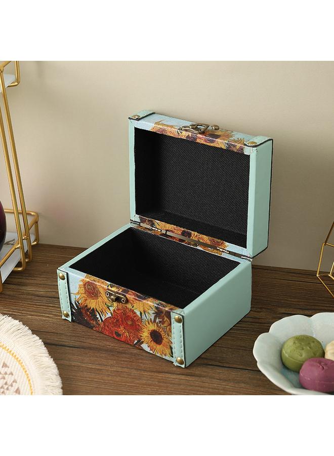 Bluejw Creative Wooden Storage Box Nordic Oil Painting Style Leather Jewelry Box Household Desktop Dust-proof Storage Box Wooden Gift Box - Image 3