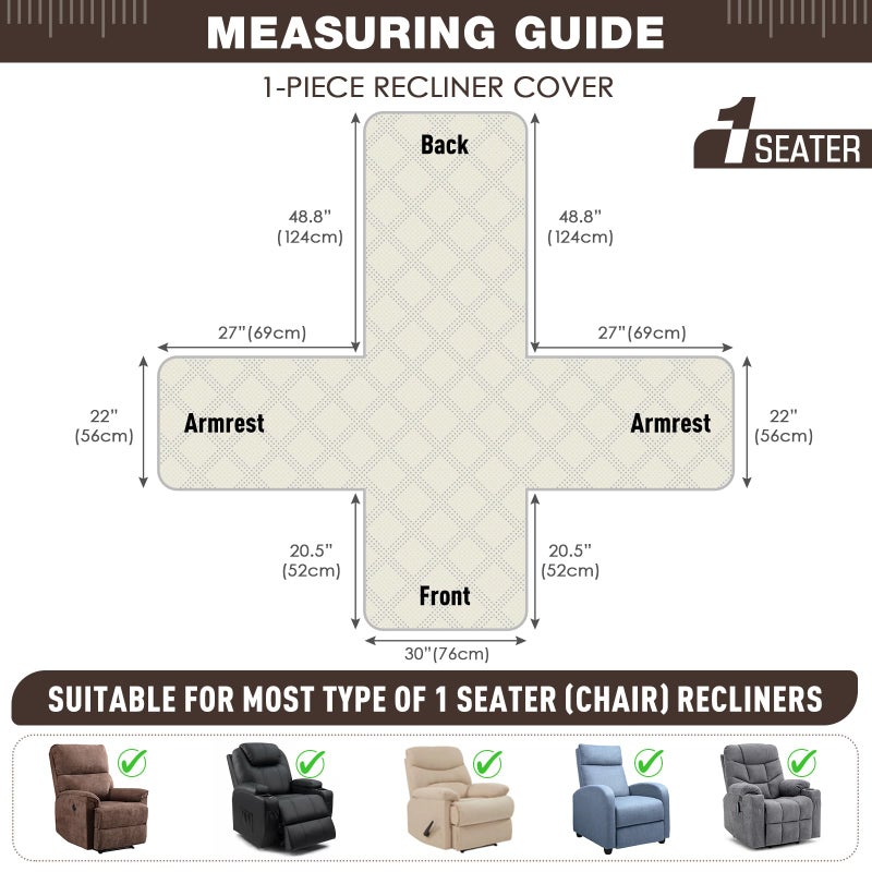 TAOCOCO Waterproof Recliner Chair Covers 30 Inch Wide, Oversized Recliner Covers for Recliner Chair with Pocket, Recliner Slipcovers with Straps Furniture Protector for Kids Pets (30'', Chocolate) - Image 2