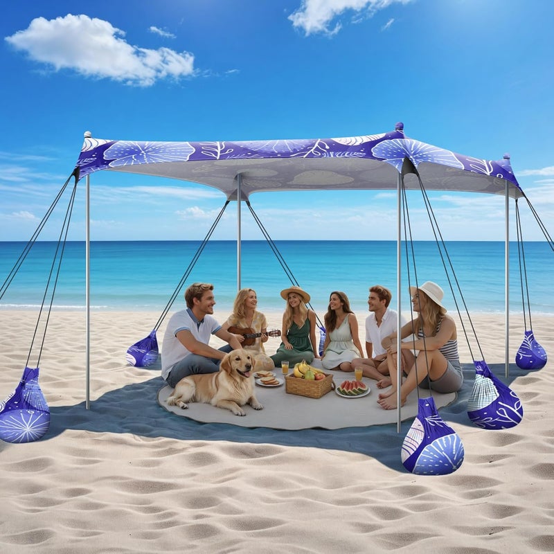 73Hours Beach Tent Sun Shelter, 10 x 10 FT Beach Canopy Tent Sun Shade, UPF50+ Tents Canopy with 8 Sandbags  4 Stability Poles, Outdoor Tents for Camping Fishing, Jellyfish - Image 1
