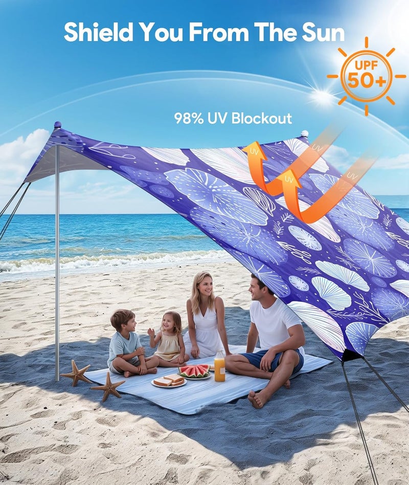 73Hours Beach Tent Sun Shelter, 10 x 10 FT Beach Canopy Tent Sun Shade, UPF50+ Tents Canopy with 8 Sandbags  4 Stability Poles, Outdoor Tents for Camping Fishing, Jellyfish - Image 2
