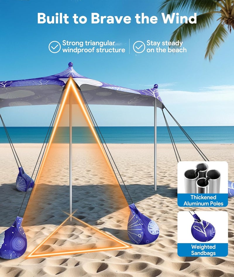 73Hours Beach Tent Sun Shelter, 10 x 10 FT Beach Canopy Tent Sun Shade, UPF50+ Tents Canopy with 8 Sandbags  4 Stability Poles, Outdoor Tents for Camping Fishing, Jellyfish - Image 3