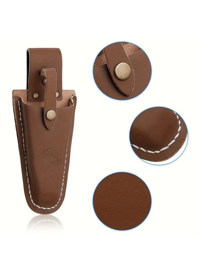 Heavy Duty Leather Trimming Scissor Bag Brown Durable Garden Tool Organizer Zipper Closure - Image 3
