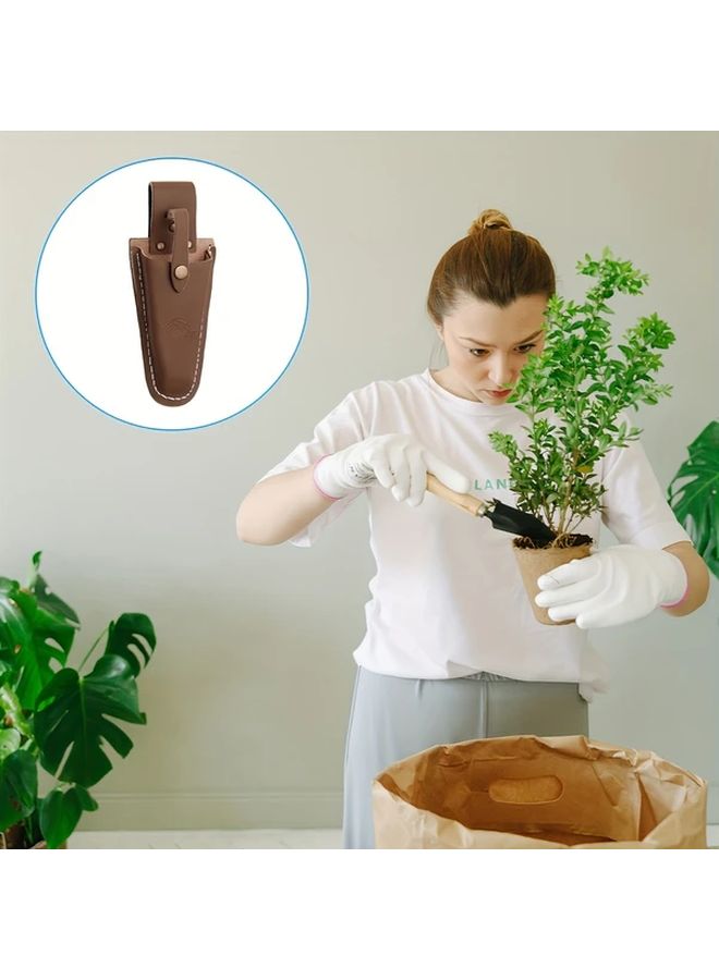 Heavy Duty Leather Trimming Scissor Bag Brown Durable Garden Tool Organizer Zipper Closure - Image 5