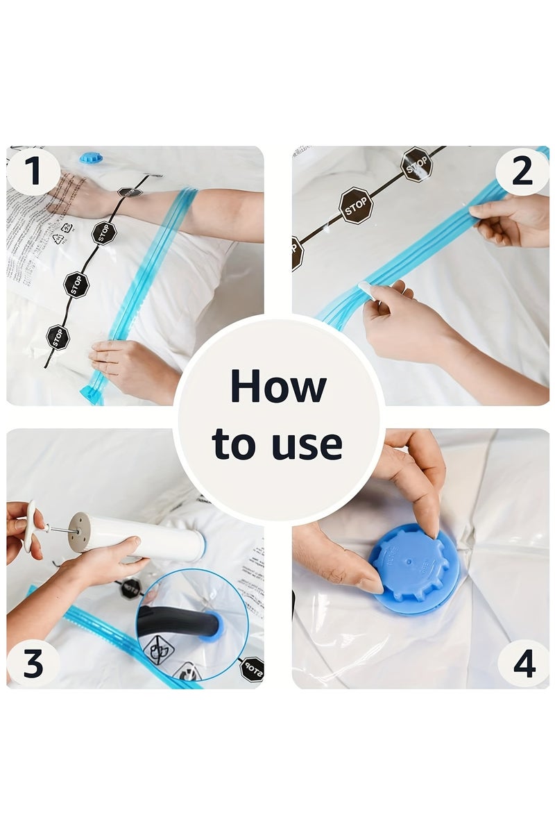 5 Pcs Vacuum Space Saver Bags, Vacuum Storage Bags with Hand Air Pump, Compression Bags Space Saver Bags Vacuum Seal Bags (1 Pcs 40x60cm), (1 Pcs 60x80cm), (1 Pcs 50x70cm), (1 Pcs 80*100cm), (1 Pcs 100*120cm), (1 Pcs Hand Pump) - Image 4