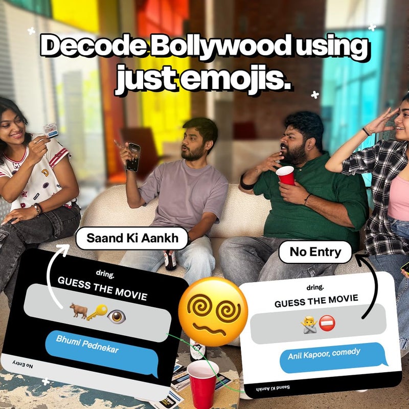 Dring Bollywood Emoji Brawl - Trivia and Guessing Bollywood Game | Perfect for Families & Friends | Fun House Party Game | Adults, Teens, 3-10 Players | Card Game, 14+ Ages, filmy - Image 2