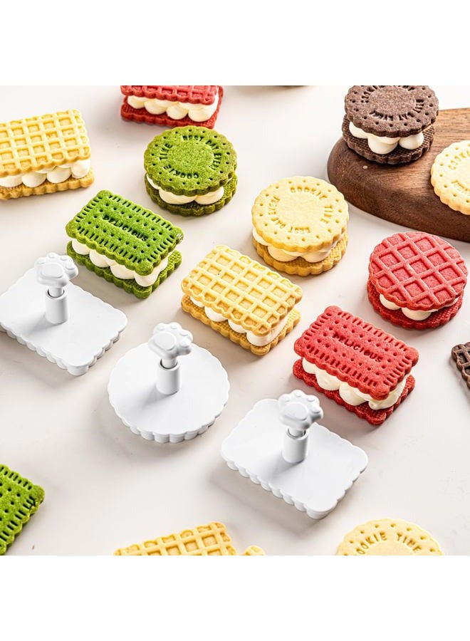 Vinland Cookie Stamps Set, 4 Pcs Waffle Pattern Cookie Mold Biscuit Cutter Set 3D Classic Cookie Cutter with Plunger Stamp, 4 Styles Funny Cookie Biscuit Molds for Treats DIY Baking, Cake, Pastry - Image 4