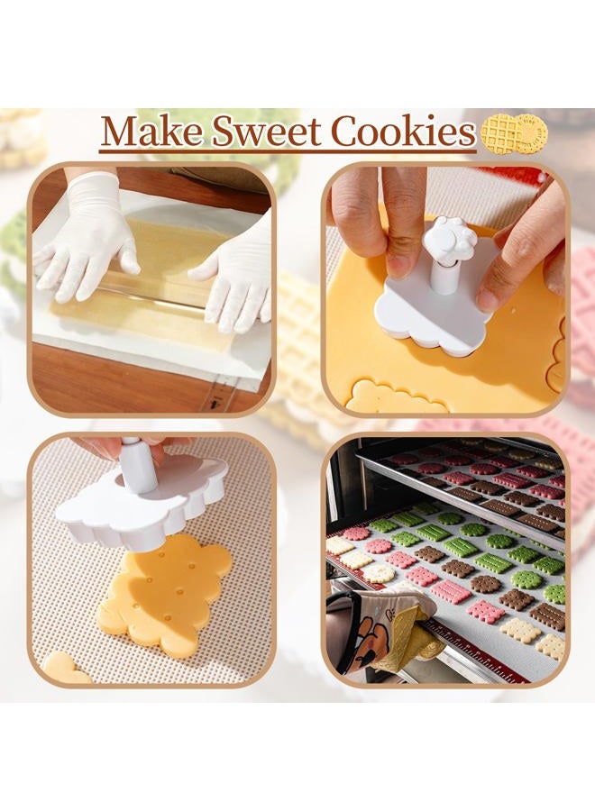 Vinland Cookie Stamps Set, 4 Pcs Waffle Pattern Cookie Mold Biscuit Cutter Set 3D Classic Cookie Cutter with Plunger Stamp, 4 Styles Funny Cookie Biscuit Molds for Treats DIY Baking, Cake, Pastry - Image 5