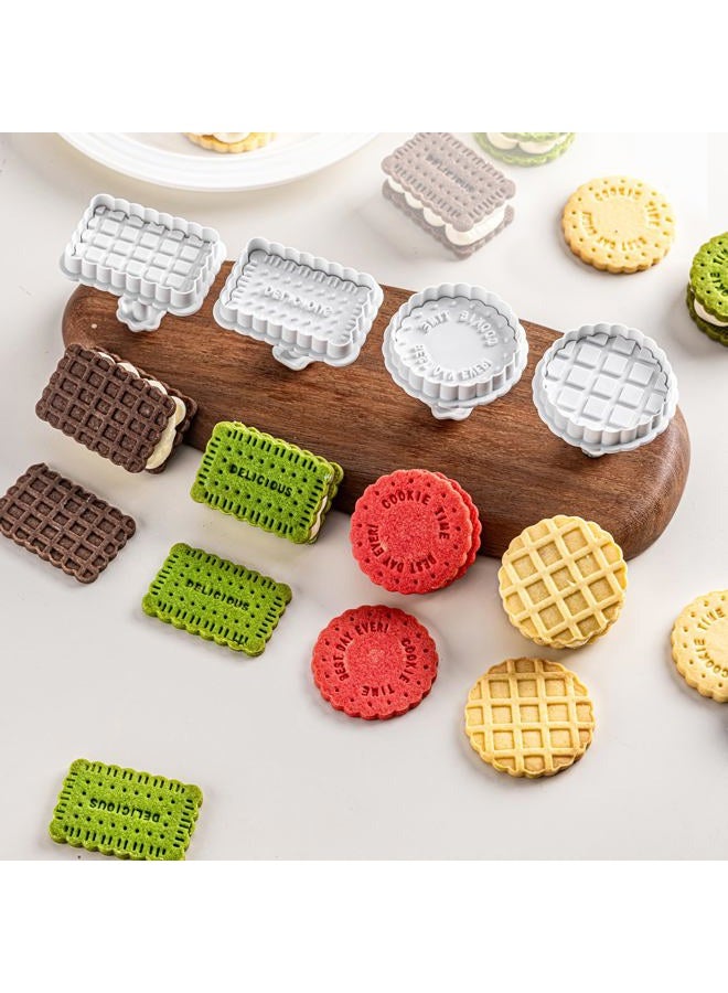 Vinland Cookie Stamps Set, 4 Pcs Waffle Pattern Cookie Mold Biscuit Cutter Set 3D Classic Cookie Cutter with Plunger Stamp, 4 Styles Funny Cookie Biscuit Molds for Treats DIY Baking, Cake, Pastry - Image 1