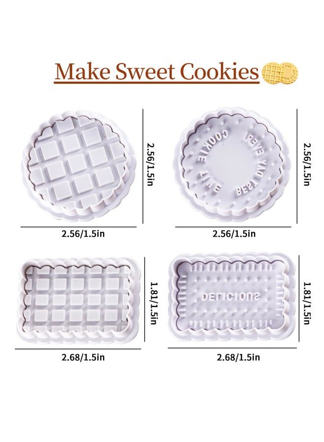 Vinland Cookie Stamps Set, 4 Pcs Waffle Pattern Cookie Mold Biscuit Cutter Set 3D Classic Cookie Cutter with Plunger Stamp, 4 Styles Funny Cookie Biscuit Molds for Treats DIY Baking, Cake, Pastry - Image 2