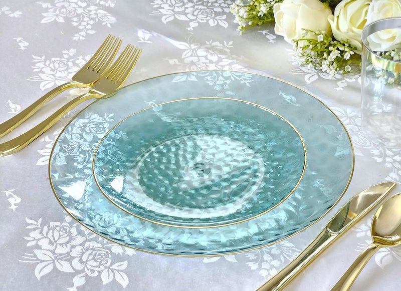 OCCASIONS FINEST PLASTIC TABLEWARE " OCCASIONS " 120 Plates Pack,(60 Guests) Heavyweight Premium Wedding Party Disposable Plastic Plates Set -60 x 10'' Dinner + 60 x 7'' Salad/Dessert (Coastal Clear Blue & Gold) - Image 5