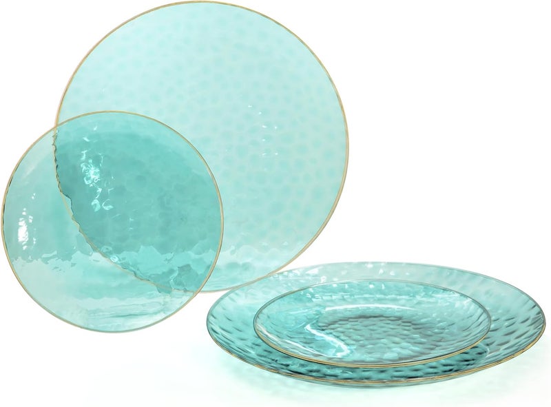 OCCASIONS FINEST PLASTIC TABLEWARE " OCCASIONS " 120 Plates Pack,(60 Guests) Heavyweight Premium Wedding Party Disposable Plastic Plates Set -60 x 10'' Dinner + 60 x 7'' Salad/Dessert (Coastal Clear Blue & Gold) - Image 1