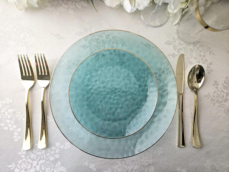 OCCASIONS FINEST PLASTIC TABLEWARE " OCCASIONS " 120 Plates Pack,(60 Guests) Heavyweight Premium Wedding Party Disposable Plastic Plates Set -60 x 10'' Dinner + 60 x 7'' Salad/Dessert (Coastal Clear Blue & Gold) - Image 4