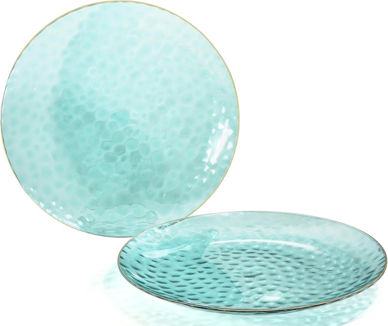 OCCASIONS FINEST PLASTIC TABLEWARE " OCCASIONS " 120 Plates Pack,(60 Guests) Heavyweight Premium Wedding Party Disposable Plastic Plates Set -60 x 10'' Dinner + 60 x 7'' Salad/Dessert (Coastal Clear Blue & Gold) - Image 2