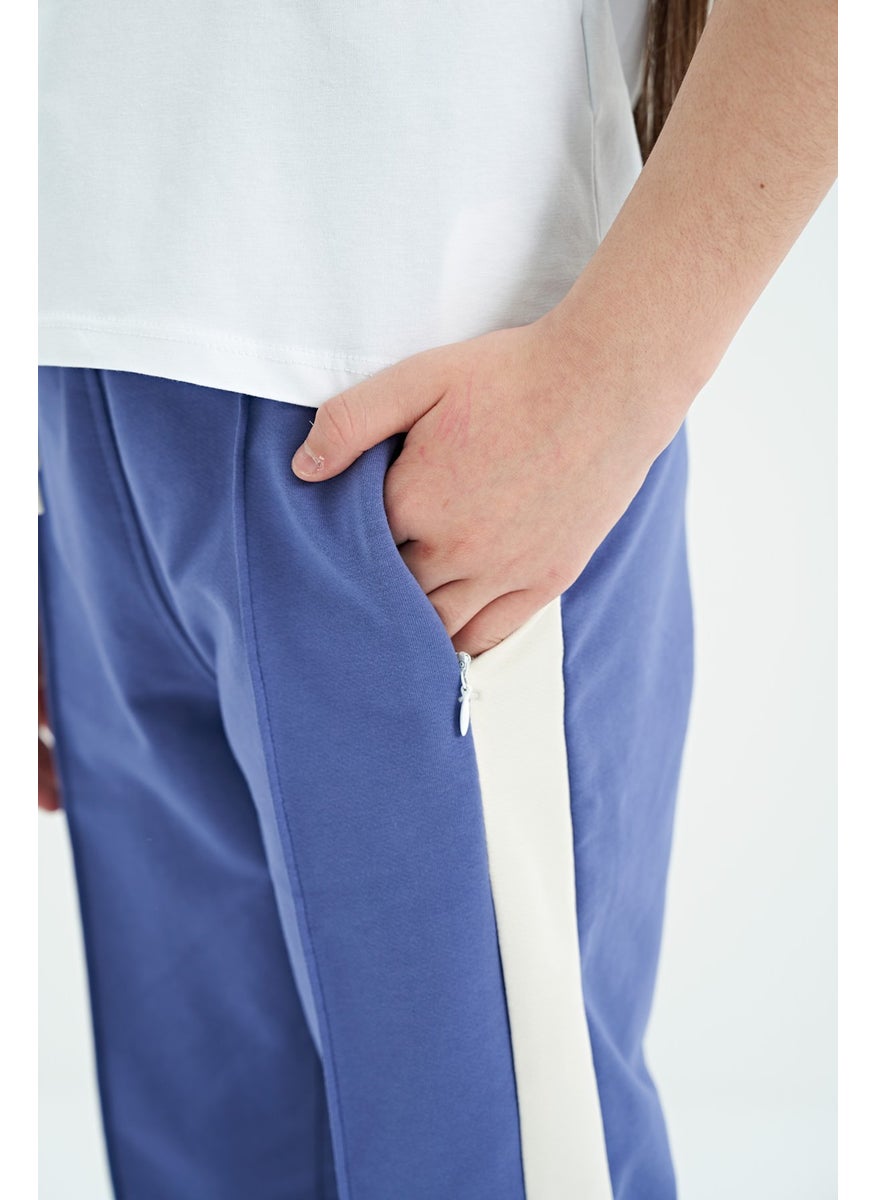 Tommy Life - Light Purple Side Band Hidden Zipper Pocket Detailed Jogger Girl Tracksuit Bottom - 75122 - Image 1