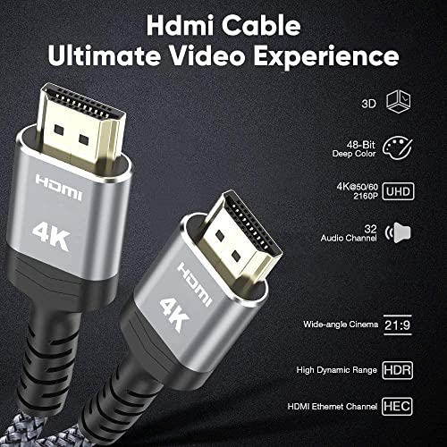 Highwings Long HDMI Cable 30FT, High Speed 18Gbps 2.0 Braided Cord-Supports (4K 60Hz HDR,Video Ultra HD 4K 3D HDCP 2.2 ARC-Compatible with PS4/3 Roku TV/HDTV/PS5/Blu-ray - Image 5