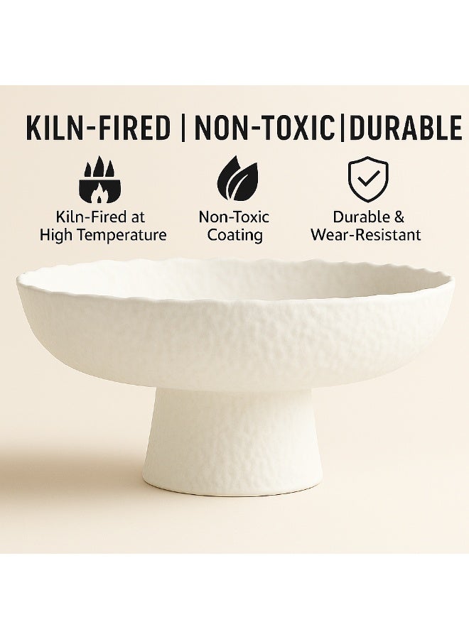 Fruit Bowl for kitchen decor Counter, 10.4‘’Large Decorative Bowl, Modern Display key bowls, High Foot Serving Blows with Irregular Edge Design, High-Temperature Fired Thickened Bowl - Image 5