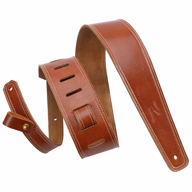 Nefelibata Guitar Strap, 2.5" Full Grain Leather Guitar Straps with Foam Padding and Cable Storage Loop, for Men and Women, for Acoustic, Bass and Electric Guitars-Reddish Brown - Image 1