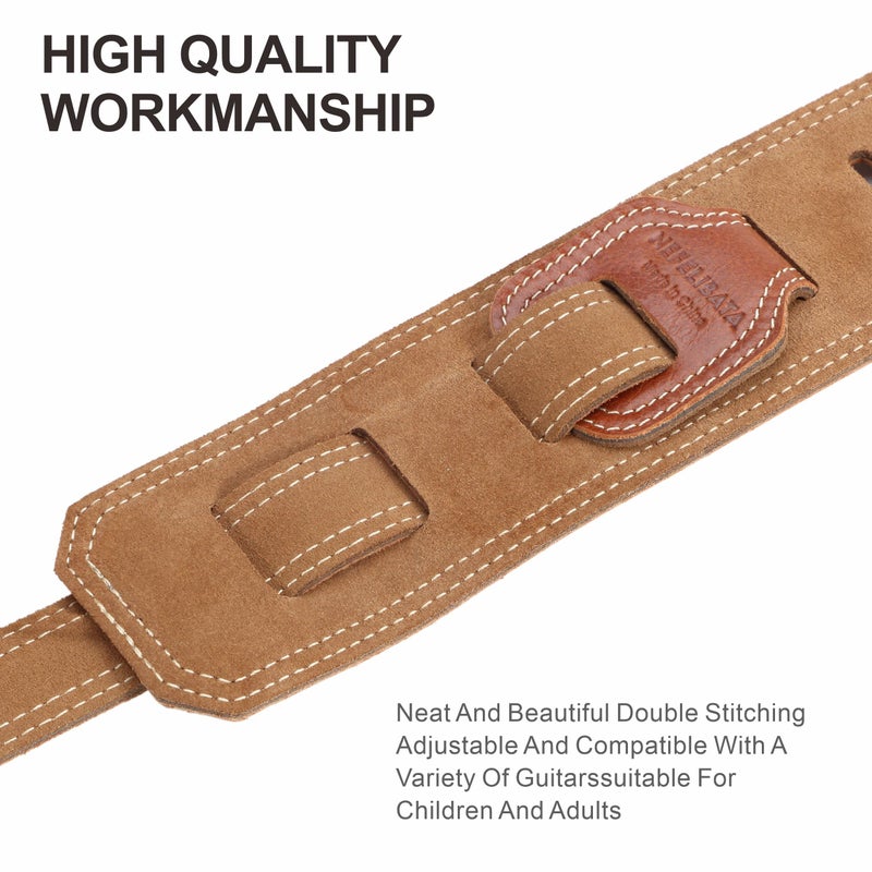 Nefelibata Guitar Strap, 2.5" Full Grain Leather Guitar Straps with Foam Padding and Cable Storage Loop, for Men and Women, for Acoustic, Bass and Electric Guitars-Reddish Brown - Image 5