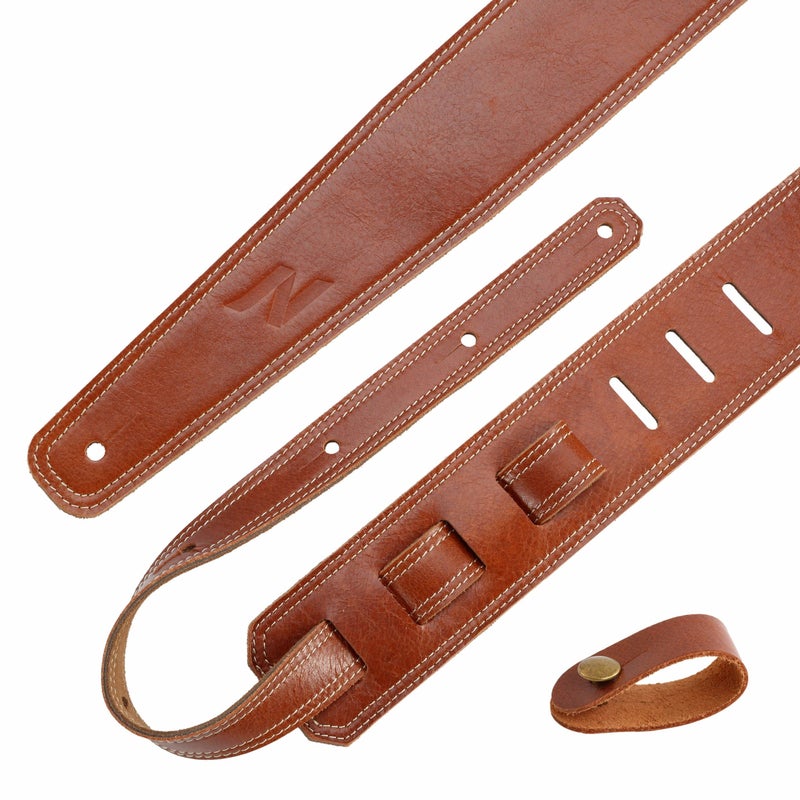 Nefelibata Guitar Strap, 2.5" Full Grain Leather Guitar Straps with Foam Padding and Cable Storage Loop, for Men and Women, for Acoustic, Bass and Electric Guitars-Reddish Brown - Image 4