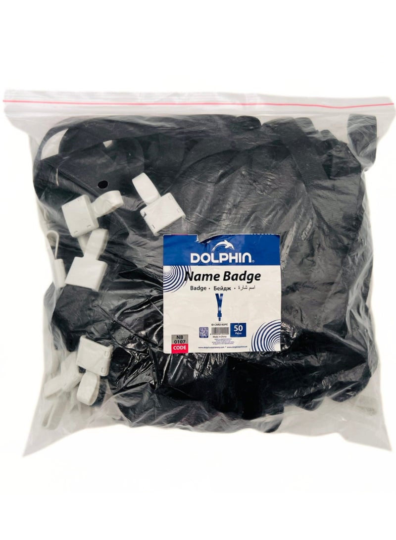 Dolphin Black Name Badge Rope Lanyards, Durable & Comfortable, Pack of 50, Ideal for Office, Events & Conferences - Image 1