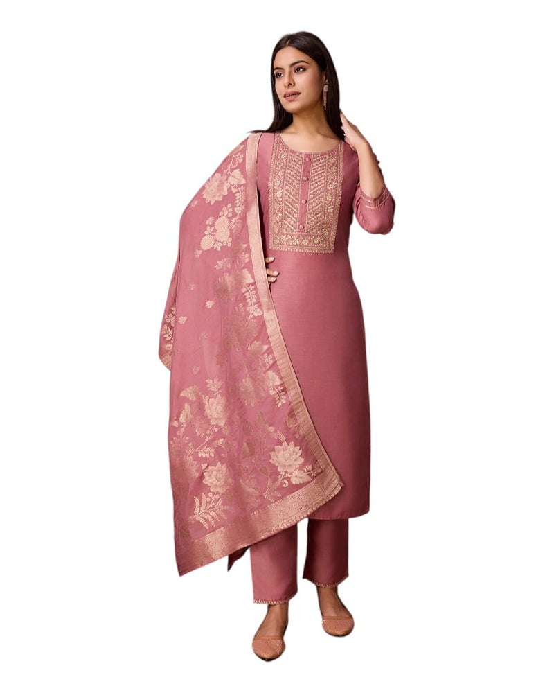 Kaari Women's Embroidered Kurti Set with Dupatta | Ethnic Suits with Embellished Dupatta | Everyday and Festive Kurti Set for Women|Peach|L - Image 1