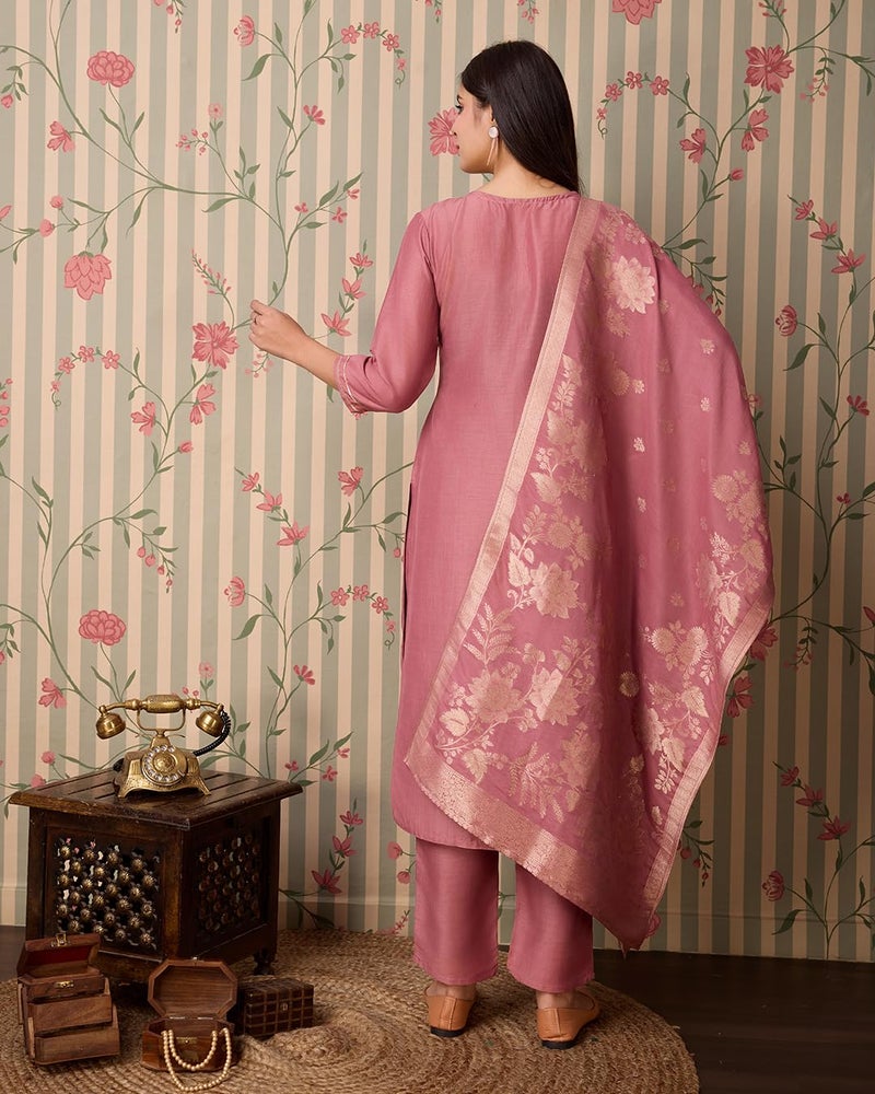 Kaari Women's Embroidered Kurti Set with Dupatta | Ethnic Suits with Embellished Dupatta | Everyday and Festive Kurti Set for Women|Peach|L - Image 4
