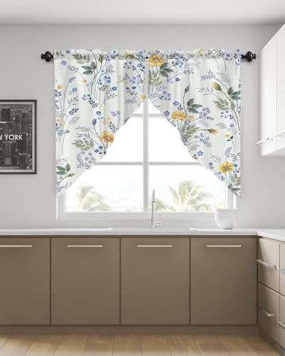 CAPSCEOLL Swag Valances Curtains Floral Leaves Rod Pocket Window Curtains for Kitchen & Bathroom, Farmhouse Decor - 2 Panels 29x36 Inches - Image 5