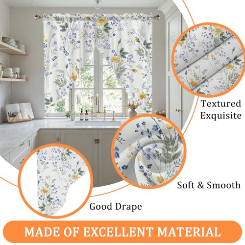 CAPSCEOLL Swag Valances Curtains Floral Leaves Rod Pocket Window Curtains for Kitchen & Bathroom, Farmhouse Decor - 2 Panels 29x36 Inches - Image 3