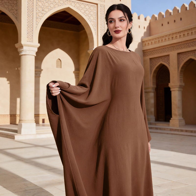 Elegant Ethnic Style Solid Color Batwing Sleeve Long Dress - Image 2