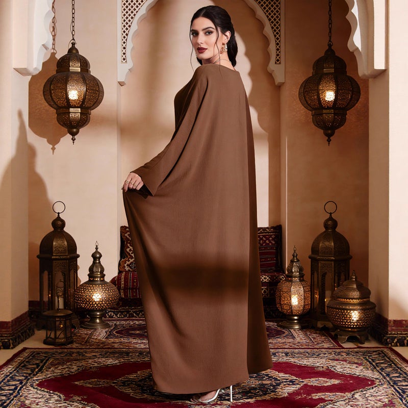 Elegant Ethnic Style Solid Color Batwing Sleeve Long Dress - Image 4
