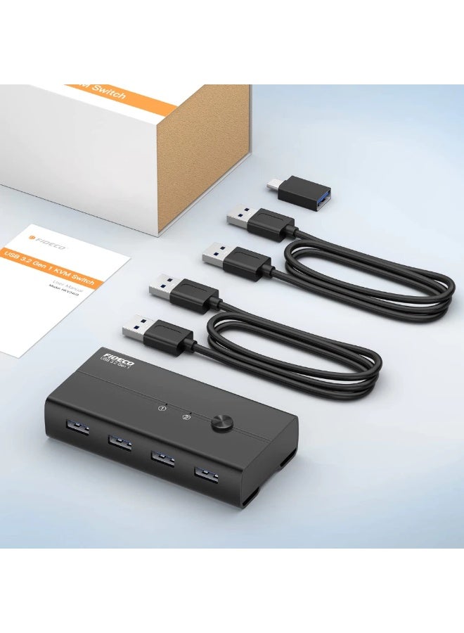 FIDECO USB 3.2 Gen 1 KM Switch Selector HKV24U3, 2 Computers Share 4 USB Devices, 5Gbps USB Switch Hub - Image 3