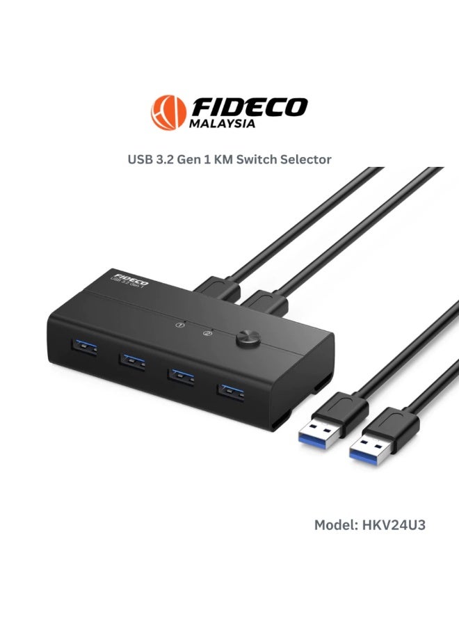 FIDECO USB 3.2 Gen 1 KM Switch Selector HKV24U3, 2 Computers Share 4 USB Devices, 5Gbps USB Switch Hub - Image 1