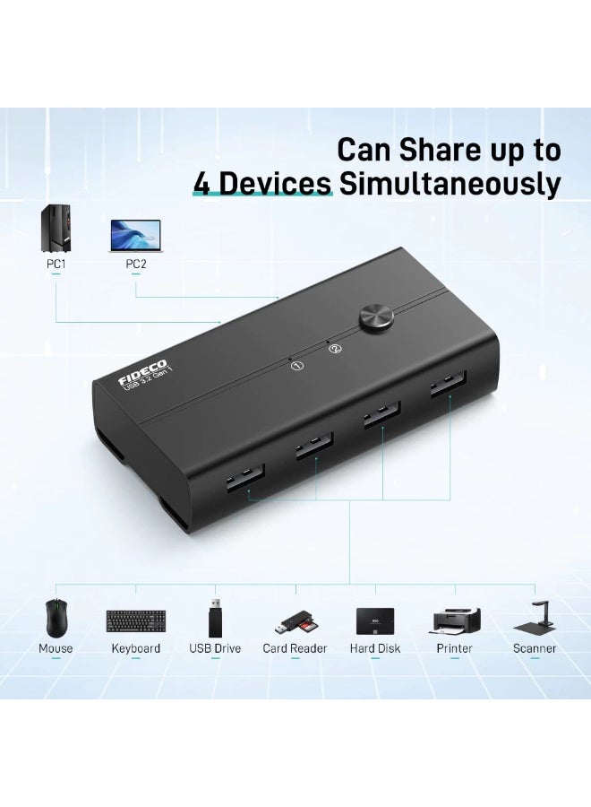 FIDECO USB 3.2 Gen 1 KM Switch Selector HKV24U3, 2 Computers Share 4 USB Devices, 5Gbps USB Switch Hub - Image 4