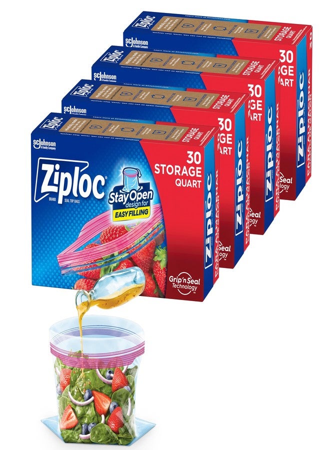 Ziploc Quart Food Storage Bags, Stay Open Design with Stand-Up Bottom, Easy to Fill, 120 Bags Total - Image 1