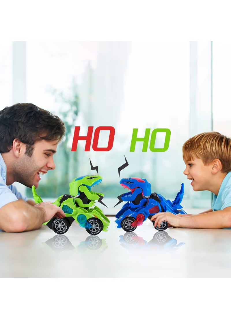 Dinosaur Car Toys, with LED Lights and Music,Automatic Transforming 2-in-1 Dinosaur Transformer Toy for Kids (Green) - Image 2