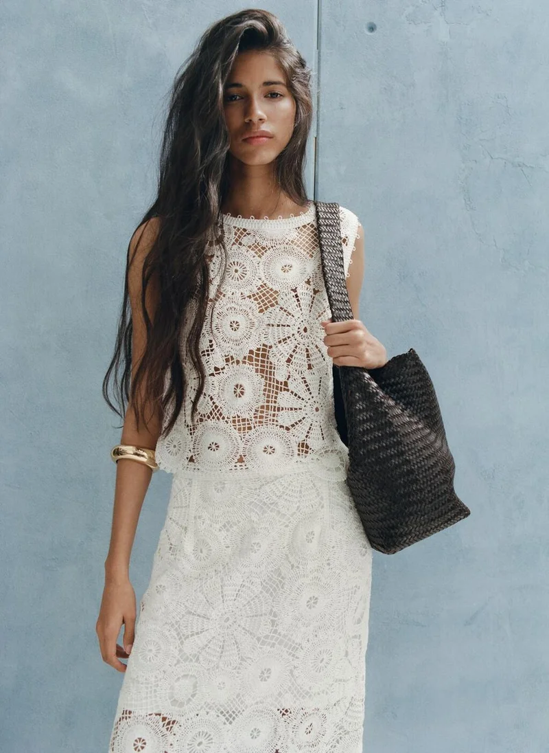 MANGO Embroidered top with lace accents