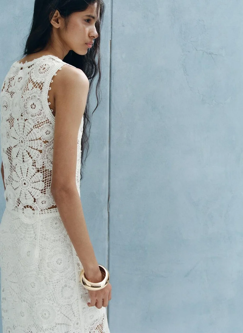 MANGO Embroidered top with lace accents