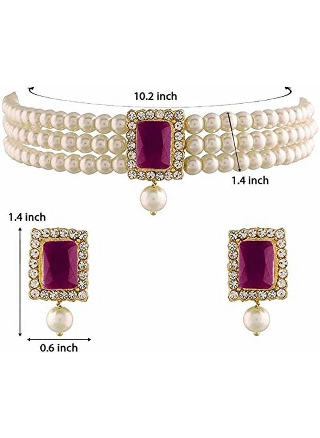 I Jewels I Jewels Gold Plated Traditional Stone Pearl Choker Necklace Jewellery Set For Women/Girls (ML237Q)  - Image 3