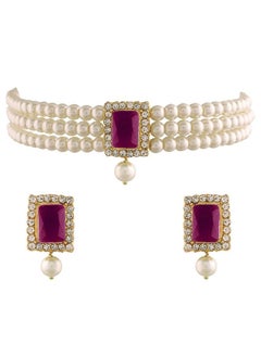 I Jewels I Jewels Gold Plated Traditional Stone Pearl Choker Necklace Jewellery Set For Women/Girls (ML237Q)  - Image 1