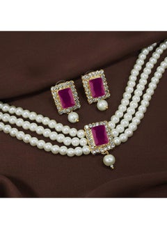 I Jewels I Jewels Gold Plated Traditional Stone Pearl Choker Necklace Jewellery Set For Women/Girls (ML237Q)  - Image 2