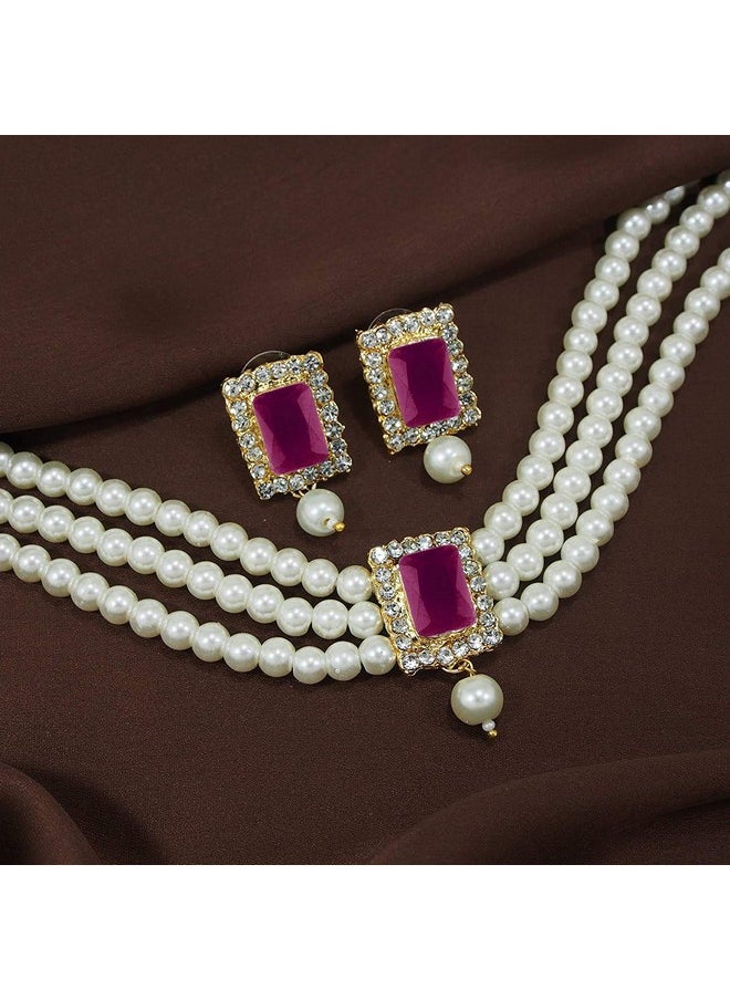 I Jewels I Jewels Gold Plated Traditional Stone Pearl Choker Necklace Jewellery Set For Women/Girls (ML237Q)  - Image 2