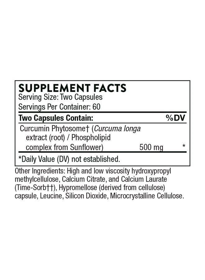 Thorne كركمين فيتوسوم 500 ملغ (ميريفا) - إطلاق مستدام، مدروس سريرياً، امتصاص عالي - يدعم الاستجابة الصحية في المفاصل والعضلات - 120 كبسولة - 60 حصة - Image 2