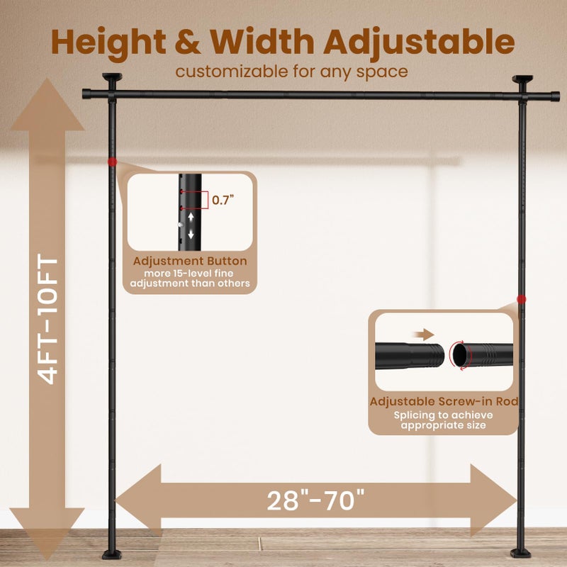 Bonpally Room Divider Curtain Rod, No Drilling Room Separator for Space Partition, 4-10ft (H) 28-70 inch(W) Adjustable Heavy Duty Temporary Wall Divider Floor to Ceiling Tension Rod, Black - Image 3