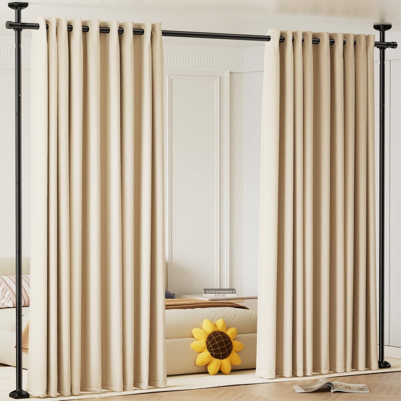Bonpally Room Divider Curtain Rod, No Drilling Room Separator for Space Partition, 4-10ft (H) 28-70 inch(W) Adjustable Heavy Duty Temporary Wall Divider Floor to Ceiling Tension Rod, Black - Image 1