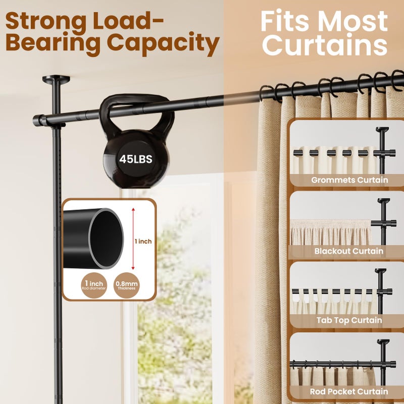 Bonpally Room Divider Curtain Rod, No Drilling Room Separator for Space Partition, 4-10ft (H) 28-70 inch(W) Adjustable Heavy Duty Temporary Wall Divider Floor to Ceiling Tension Rod, Black - Image 4
