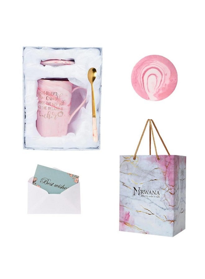 NYRWANA Coffee Mug, Gift Items for Women, Cups and Mugs, Ceramic Mug, Cute Mugs for Teacher with Spoon & Gift Box (400ml-Pink) - Image 4