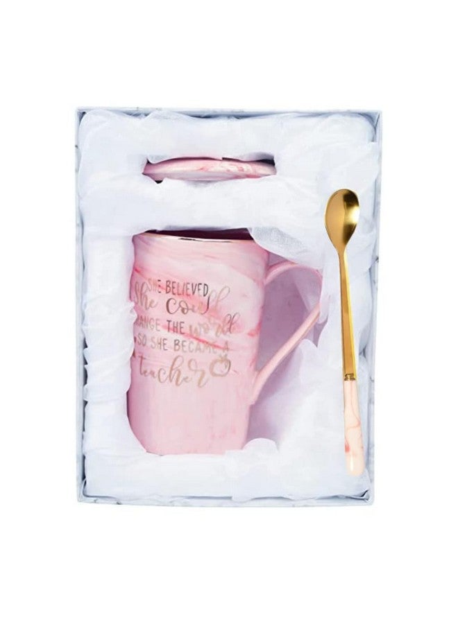 NYRWANA Coffee Mug, Gift Items for Women, Cups and Mugs, Ceramic Mug, Cute Mugs for Teacher with Spoon & Gift Box (400ml-Pink) - Image 1